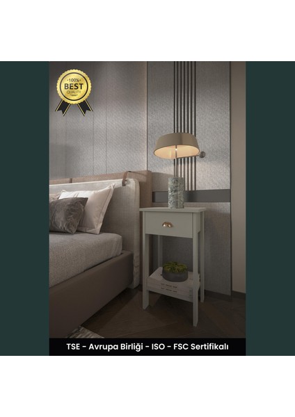 B3CONCEPT Retro Serisi Özel Tasarım Tek Çekmeceli Yatak Yanı Komodin Gri