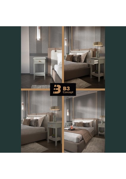 B3CONCEPT Retro Serisi Özel Tasarım Tek Çekmeceli Yatak Yanı Komodin Gri fiyatları