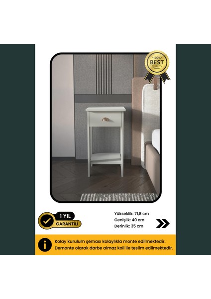 B3CONCEPT Retro Serisi Özel Tasarım Tek Çekmeceli Yatak Yanı Komodin Gri indirimleri