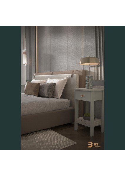 B3CONCEPT Retro Serisi Özel Tasarım Tek Çekmeceli Yatak Yanı Komodin Gri