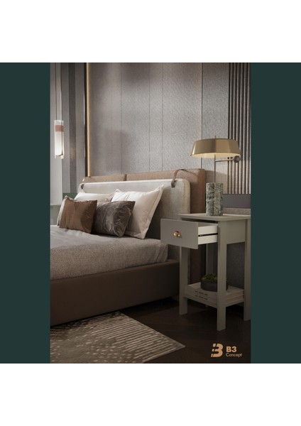 B3CONCEPT Retro Serisi Özel Tasarım Tek Çekmeceli Yatak Yanı Komodin Gri