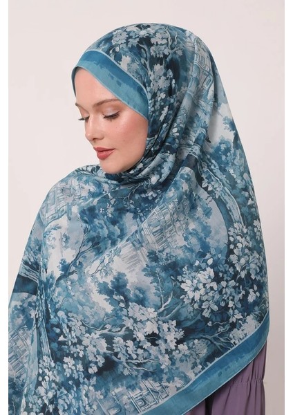 Petrol Mavisi Luvensara Desenli Silk Elite Şal modelleri