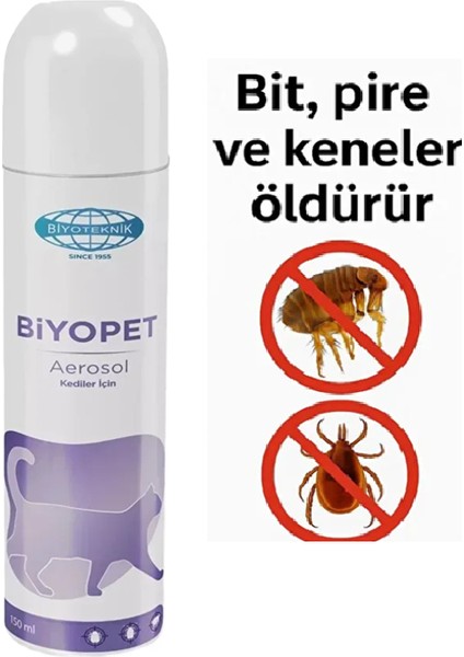 Biyopet Aerosol 150 ml Kedi Yaşam Alanı Bit, Pire ve Kene Haşere Spreyi