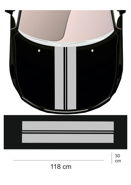 Oto Kaput Özel Yeni Sticker 2 Kalın Çift Şerit 118*30 cm