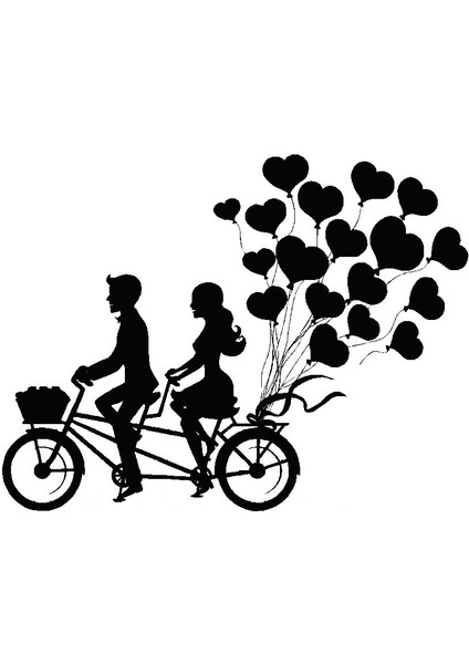 Bisikletli Sevgililer Oto Özel Yeni Sticker 25 x 20 cm