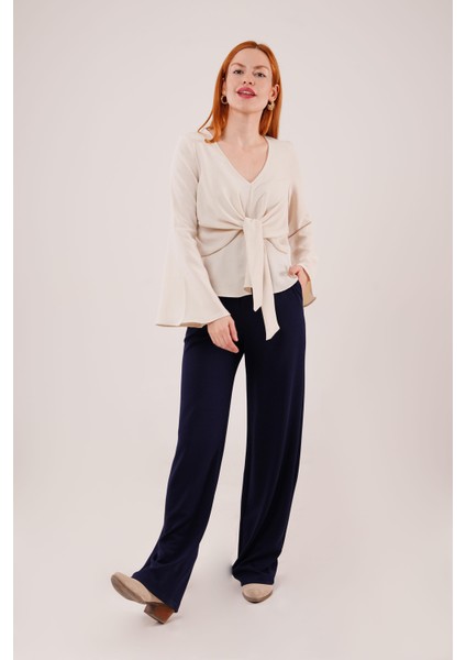 Ön Bağlamalı Volan Kol Ekru Bluz fırsatları