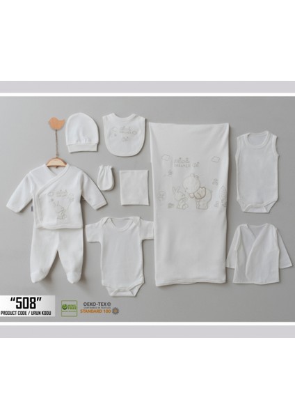 Organik 0-3 Ay Rüyacı Tavşan Nakışlı 10 Lu Hastane Çıkış Zıbın Seti