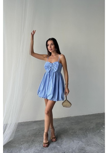 Mavi Önü Fiyonklu Askılı Elbise fiyatları