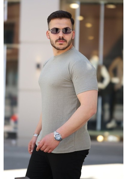 Erkek Ağaç Kabuğu Desenli Kısa Kollu T-Shirt fiyatları