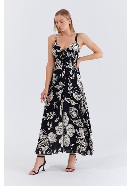 Askılı Viscon Elbise - Siyah fiyatları