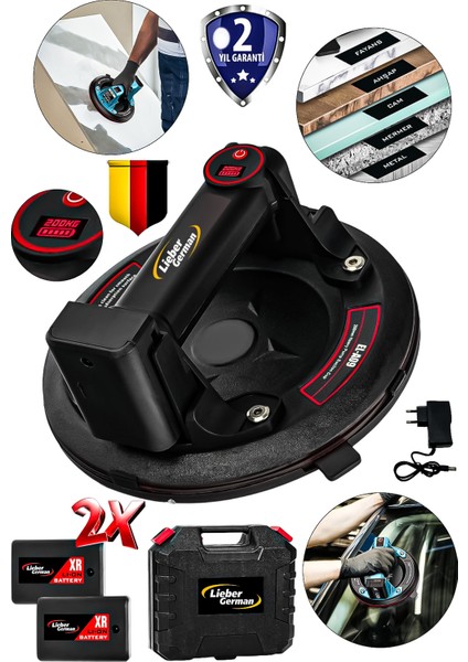 Teknoloji 2x Akülü 200 kg Kapasiteli Dijital Ekranlı Çift Motorlu Cam Vantuzu Yuvarlak