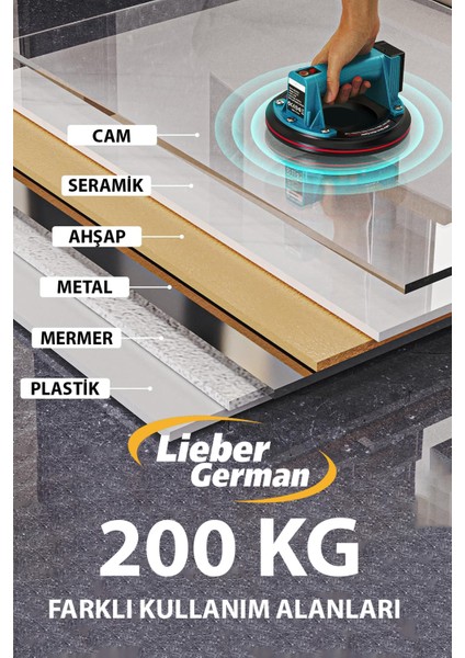 Teknoloji 2x Akülü 200 kg Kapasiteli Dijital Ekranlı Çift Motorlu Cam Vantuzu Yuvarlak fiyatları