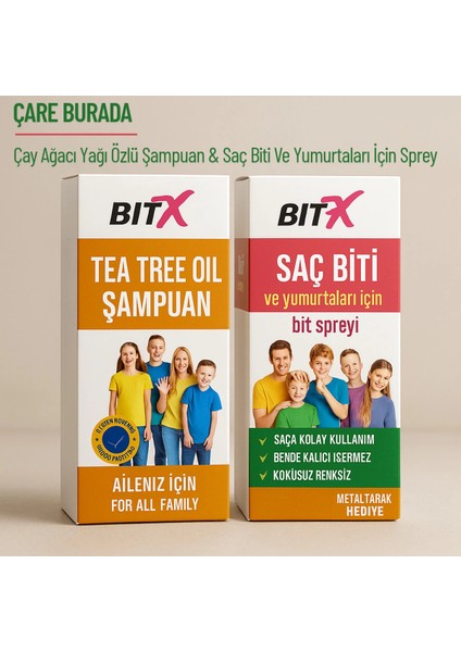 Bitex - Çay Ağacı Özlü Şampuan + Saç Biti ve Yumurtaları Için Sprey (Tarak Hediyeli)