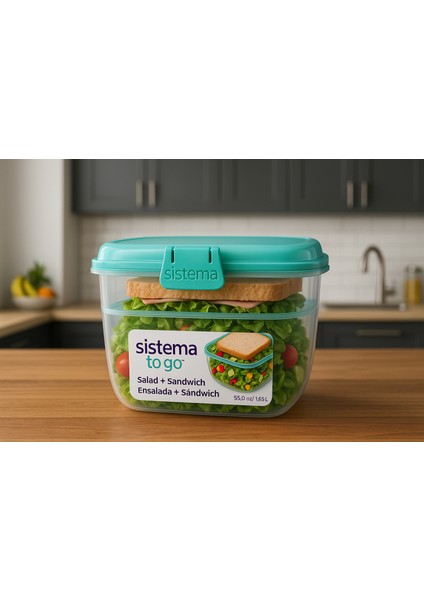 To Go 1.63L Saklama Kabı – Sandviç & Salata Kabı, Bpa’sız, Kilitli Kapaklı, Yeşil