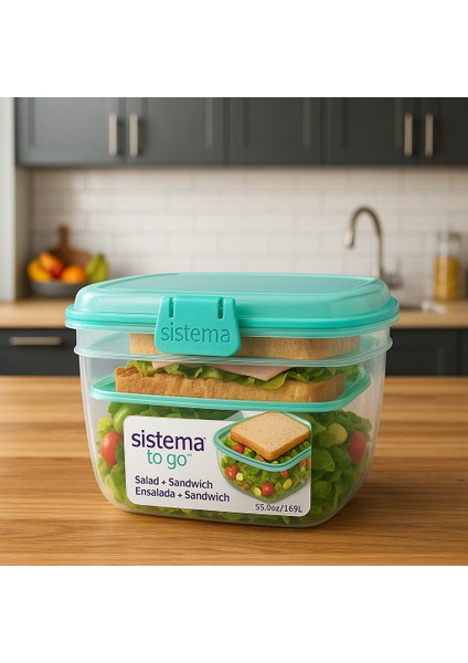 To Go 1.63L Saklama Kabı – Sandviç & Salata Kabı, Bpa’sız, Kilitli Kapaklı, Yeşil fiyatları