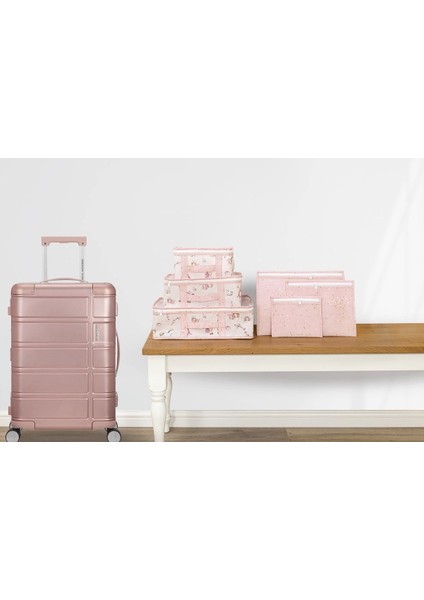 Baby 6'lı Desenli Fileli Bavul Valiz İçi Düzenleyici Çok Amaçlı Organizer (pembe)