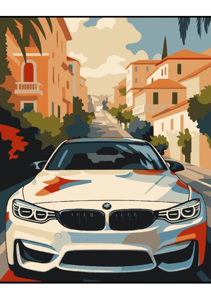 Sayılarla Boyama Seti 40X50 cm (Çıtalı) Fırça Boya Dahil Numaralı Tuval Beyaz Araba