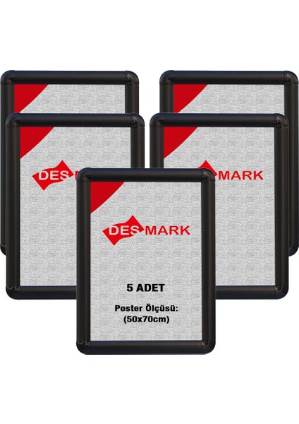 5 Adet 25 mm B2(50X70) Rondo Köşe Alüminyum Aç-Kapa Çerçeve – Poster Çerçevesi (Siyah Renk)