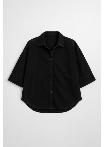 Kadın Rahat Kalıp Siyah Jean Gömlek fiyatları