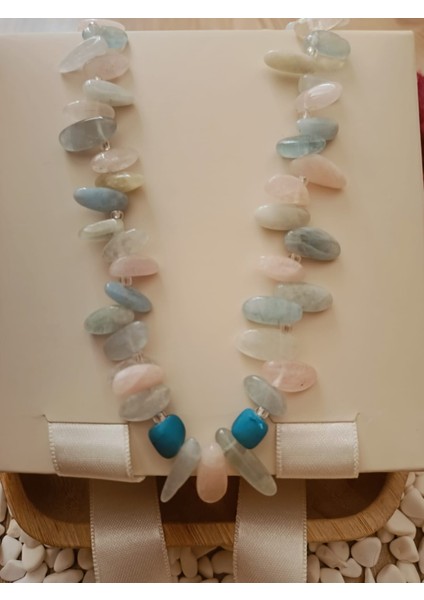 Aquamarin ve Akik Doğaltaşlı Kolye