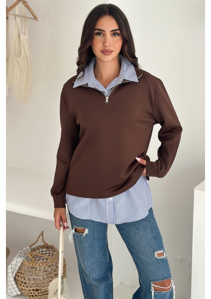 Fermuarlı Oversize Sweatshirt & Gömlek – Katmanlı Şehir Stili