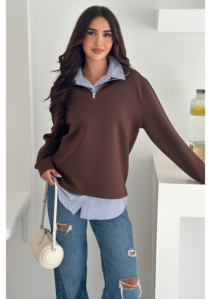 Fermuarlı Oversize Sweatshirt & Gömlek – Katmanlı Şehir Stili fiyatları