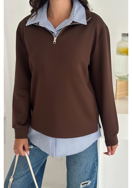 Fermuarlı Oversize Sweatshirt & Gömlek – Katmanlı Şehir Stili fırsatları