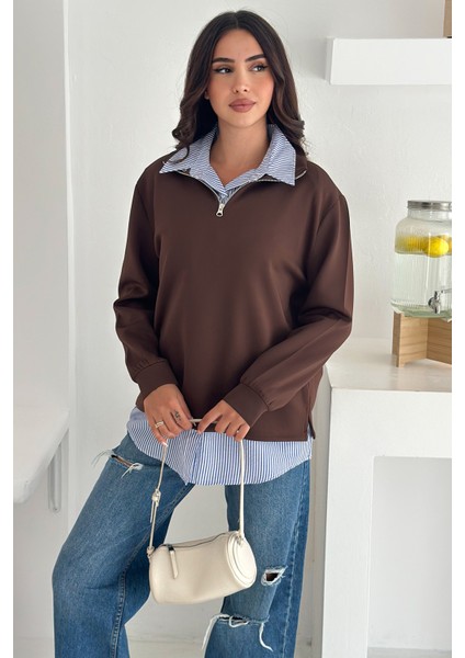 Fermuarlı Oversize Sweatshirt & Gömlek – Katmanlı Şehir Stili indirimleri