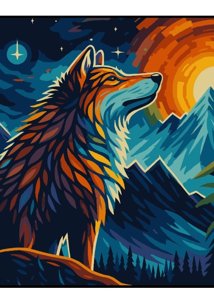 Sayılarla Boyama Seti 40X50 cm (Çıtalı) Fırça Boya Dahil Numaralı Tuval Kurt