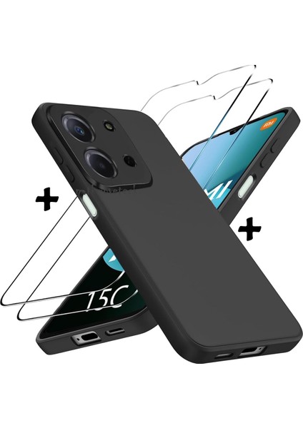 Xiaomi Redmi 15C Kılıf Kamera Korumalı Yumuşak Renkli Mat Silikon + 9h Ekran Koruyucu Cam 2in1 Set