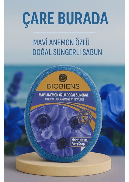 Biobiens - Mavi Anemon Özlü Doğal Süngerli Sabun 135 gr