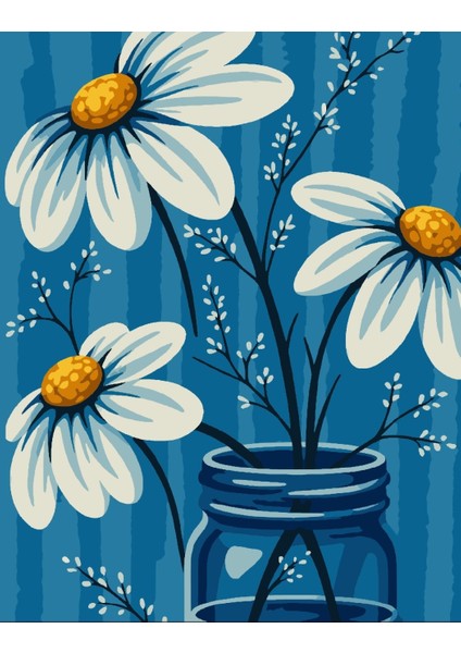 Sayılarla Boyama Seti 40X50 cm (Çıtalı) Fırça Boya Dahil Numaralı Tuval 3 Beyaz Papatya fiyatları