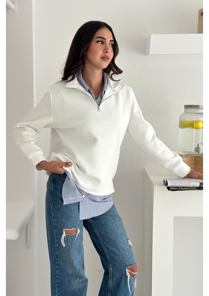 Fermuarlı Oversize Sweatshirt & Gömlek – Katmanlı Şehir Stili