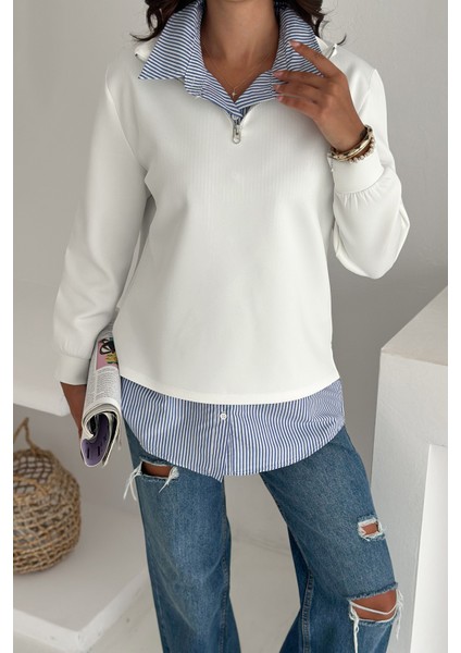 Fermuarlı Oversize Sweatshirt & Gömlek – Katmanlı Şehir Stili fiyatları