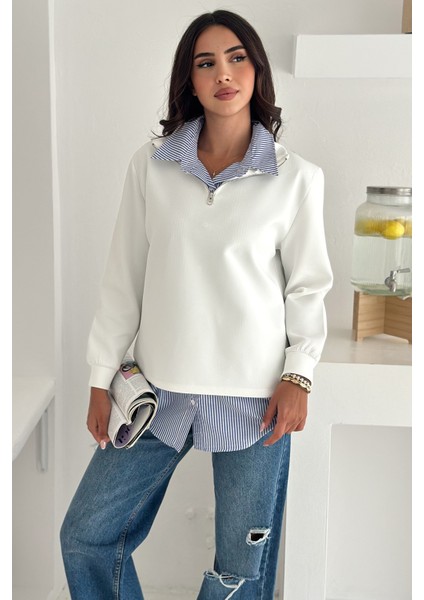 Fermuarlı Oversize Sweatshirt & Gömlek – Katmanlı Şehir Stili fırsatları
