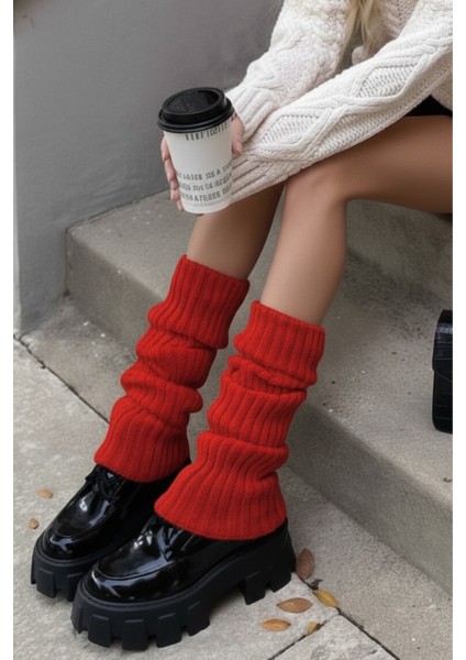 Kırmızı %100 Akrilik Üst Kalite Triko Örgü Çorap Tozluk