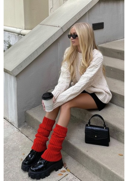 Kırmızı %100 Akrilik Üst Kalite Triko Örgü Çorap Tozluk fiyatları