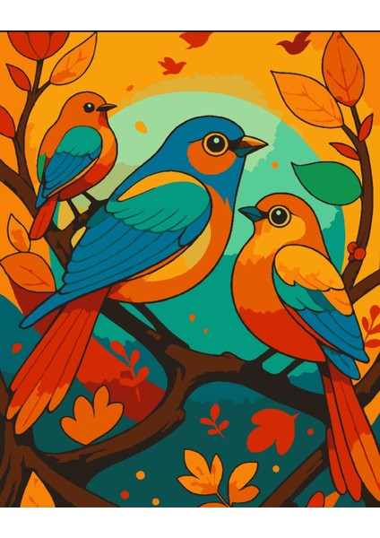 Sayılarla Boyama Seti 40X50 cm (Çıtalı) Fırça Boya Dahil Numaralı Tuval 3 Kuş