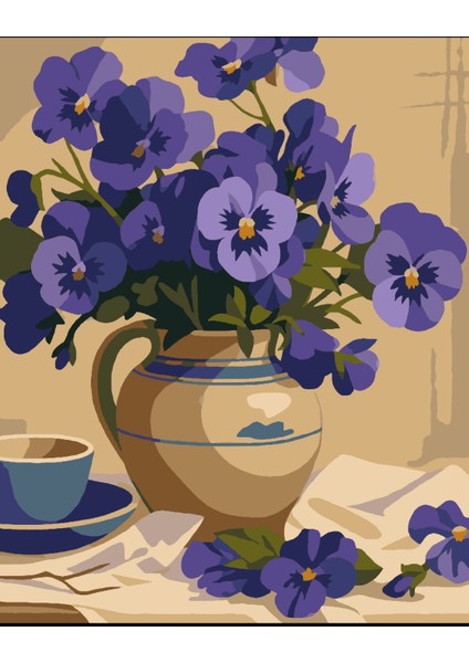 Sayılarla Boyama Seti 40X50 cm (Çıtalı) Fırça Boya Dahil Numaralı Tuval Mor Menekşe