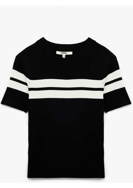 Ekru Çizgili Siyah Kadın Kazak 6WAK90118HT modelleri