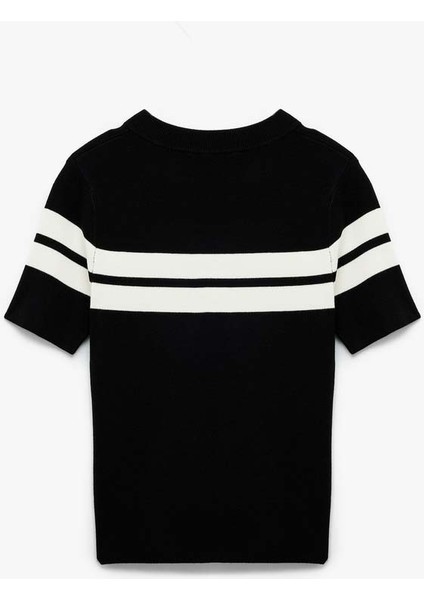 Ekru Çizgili Siyah Kadın Kazak 6WAK90118HT fırsatları