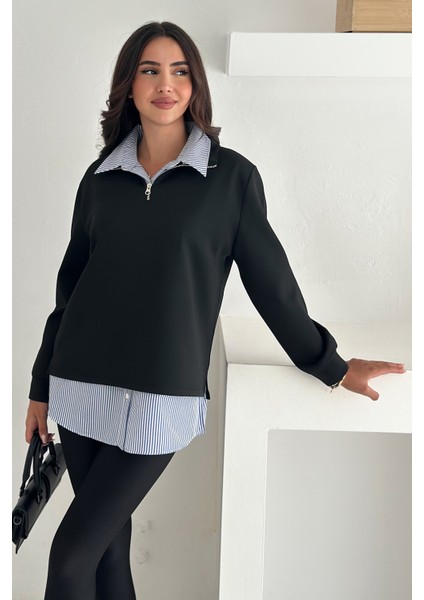 Fermuarlı Oversize Sweatshirt & Gömlek – Katmanlı Şehir Stili fiyatları