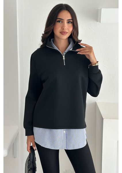 Fermuarlı Oversize Sweatshirt & Gömlek – Katmanlı Şehir Stili fırsatları