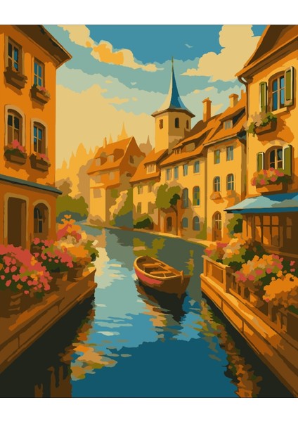 Sayılarla Boyama Seti 40X50 cm (Çıtalı) Fırça Boya Dahil Numaralı Tuval Roma Sokakları