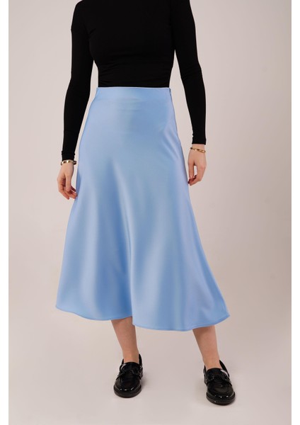 Çan Kesim Midi Mavi Saten Etek fiyatları