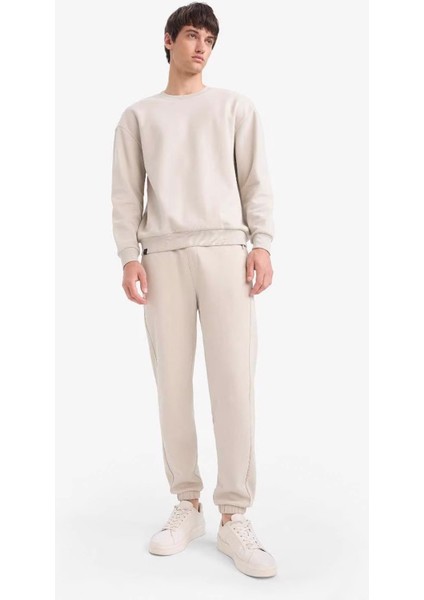 Boxy Fit Bisiklet Yaka Basic Düz Pike Taş Erkek Sweatshirt E1519AX/BG766 fiyatları