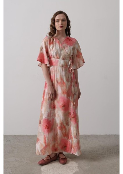 Yandan Bağlamalı Desenli Elbise - Pembe fiyatları