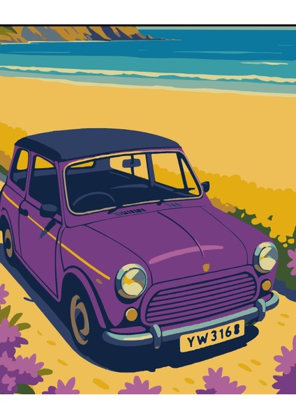 Sayılarla Boyama Seti 40X50 cm (Çıtalı) Fırça Boya Dahil Numaralı Tuval Mor Araba fiyatları