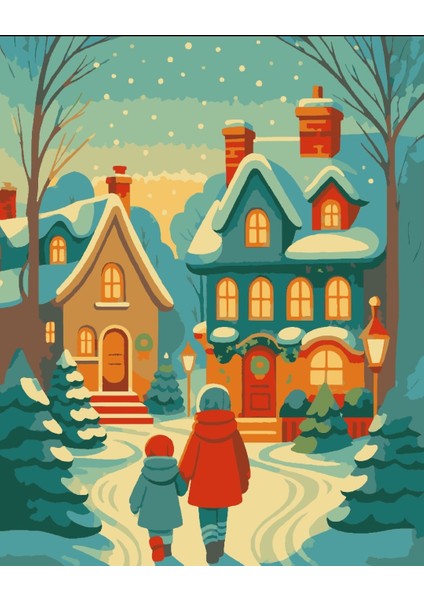 Sayılarla Boyama Seti 40X50 cm (Çıtalı) Fırça Boya Dahil Numaralı Tuval Kar'lı Sokaklar fiyatları