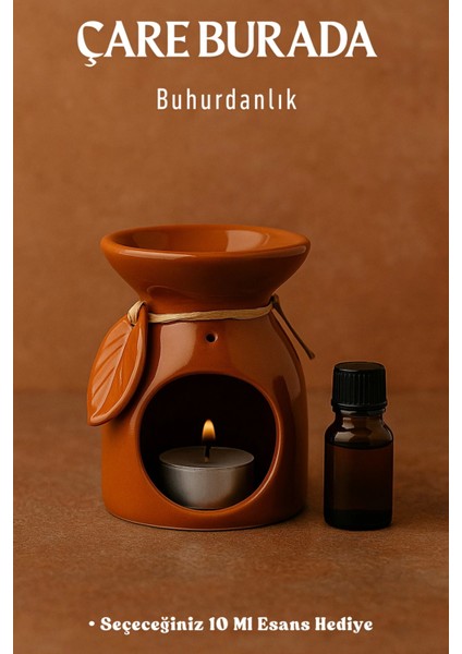 Kahverengi Yapraklı Buhurdanlık (Seçeceğiniz 10 ml Esans Hediye)